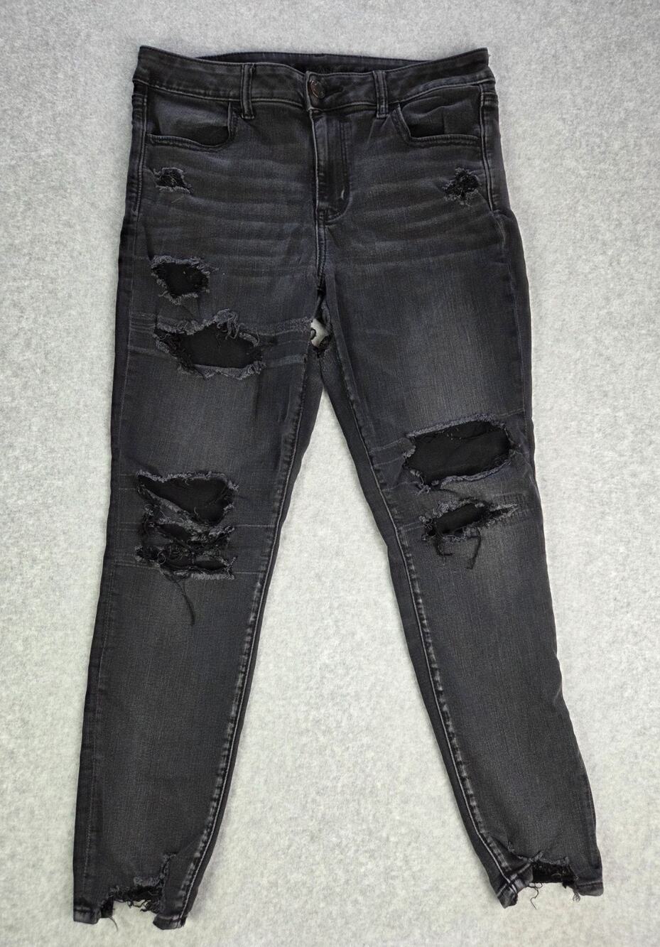 American Eagle Ne(x)t Level Stretch Black Distressed Skinny Jeans Size 14